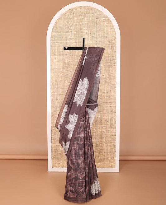 Borderless brown lotus design chanderi cotton saree, sequins work