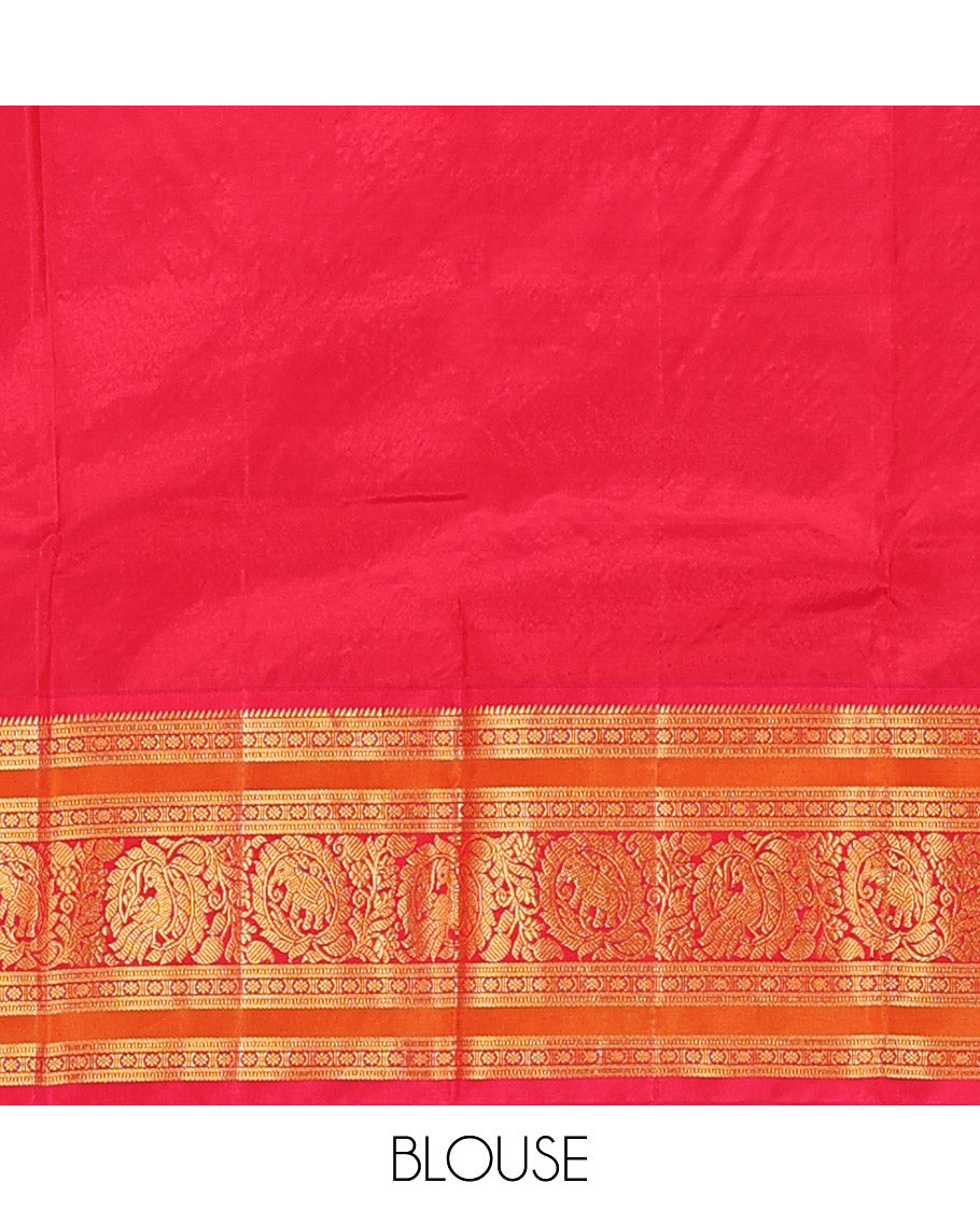 Blue zari buttas Bangalore silk saree, contrast zari border of traditional designs, and circle patterned pallu