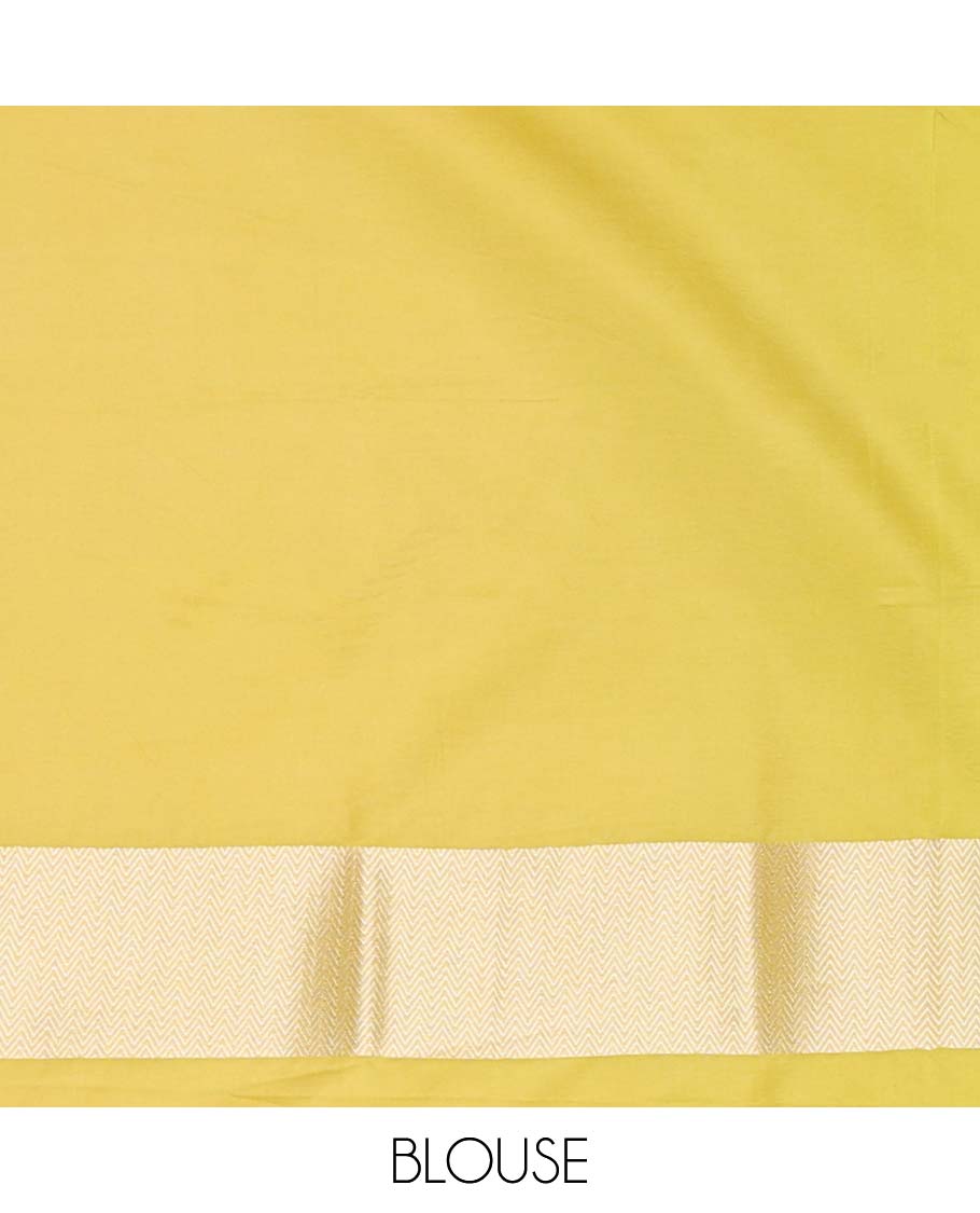 Yellow striped softy saree with self chevron design border & striped pallu