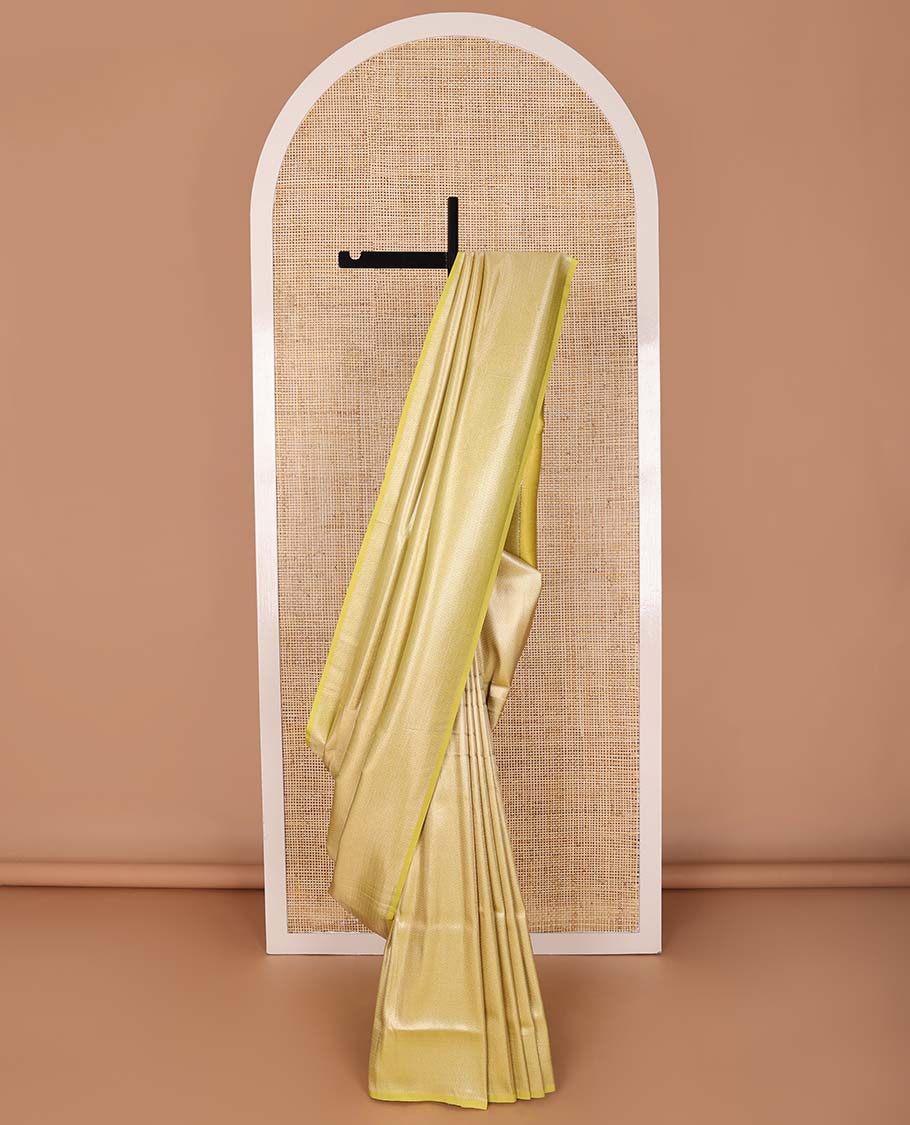 Yellow striped softy saree with self chevron design border & striped pallu