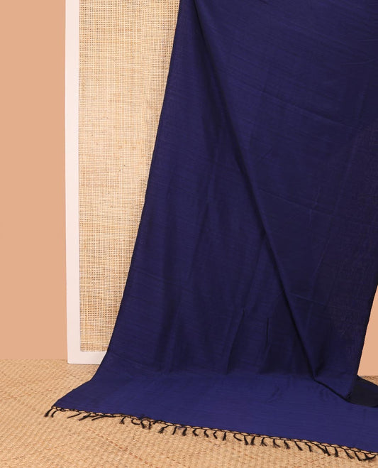 Borderless dark blue kamala silk saree with contrast floral design blouse