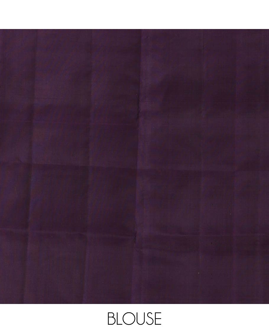 Purple buttas woven soft silk saree, temple border of kodi visiry and mayil designs, and pallu of floral and kodi mayil designs