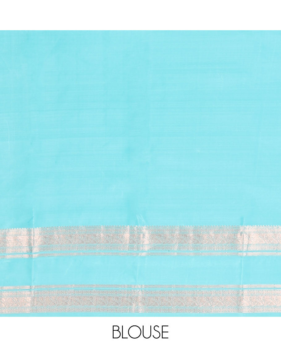Light blue buttas silk saree with self rettai pettu zari design border & floral jacquard pallu