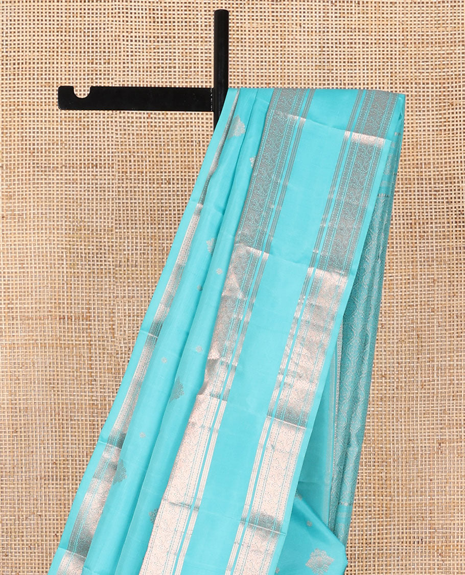 Light blue buttas silk saree with self rettai pettu zari design border & floral jacquard pallu