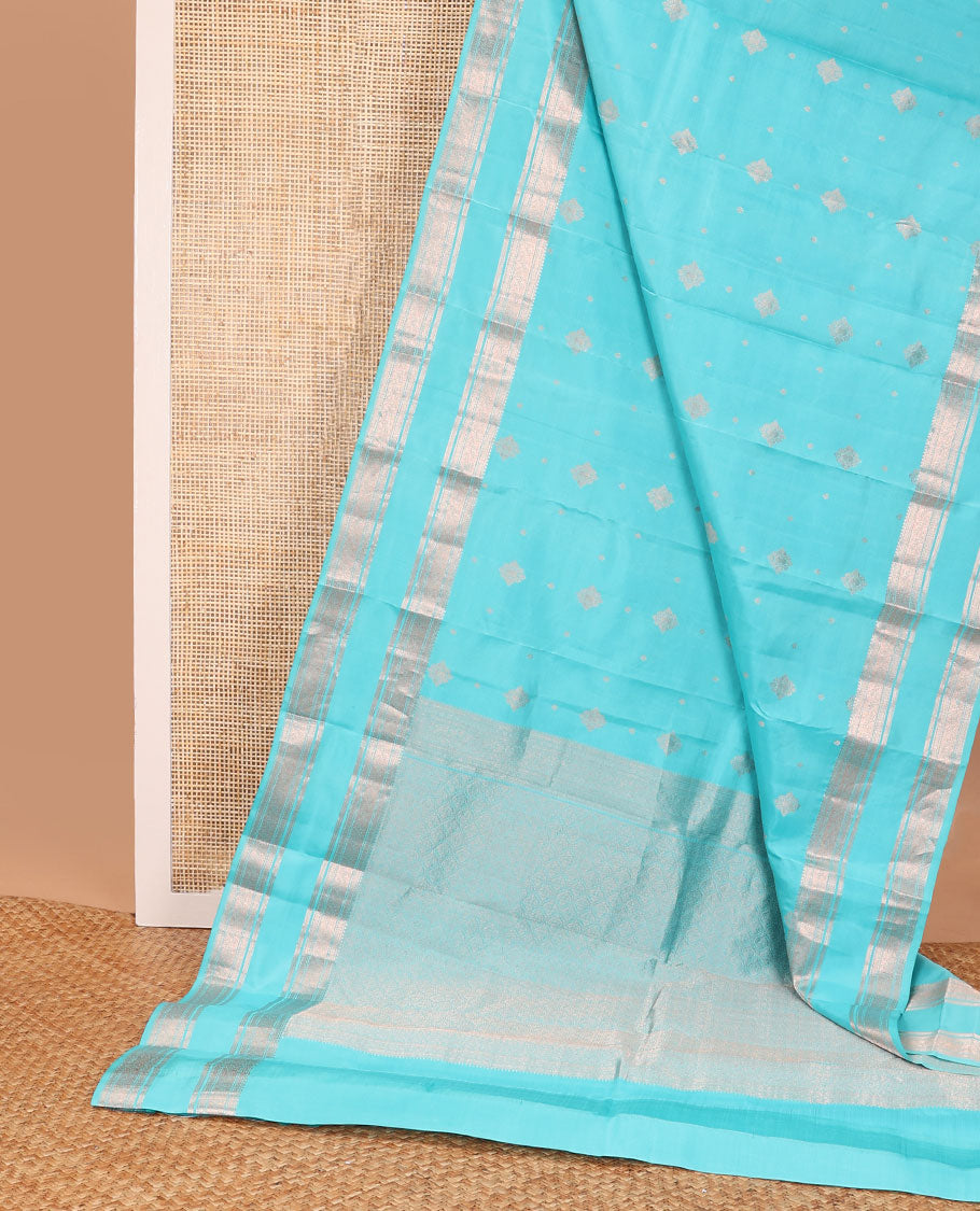 Light blue buttas silk saree with self rettai pettu zari design border & floral jacquard pallu