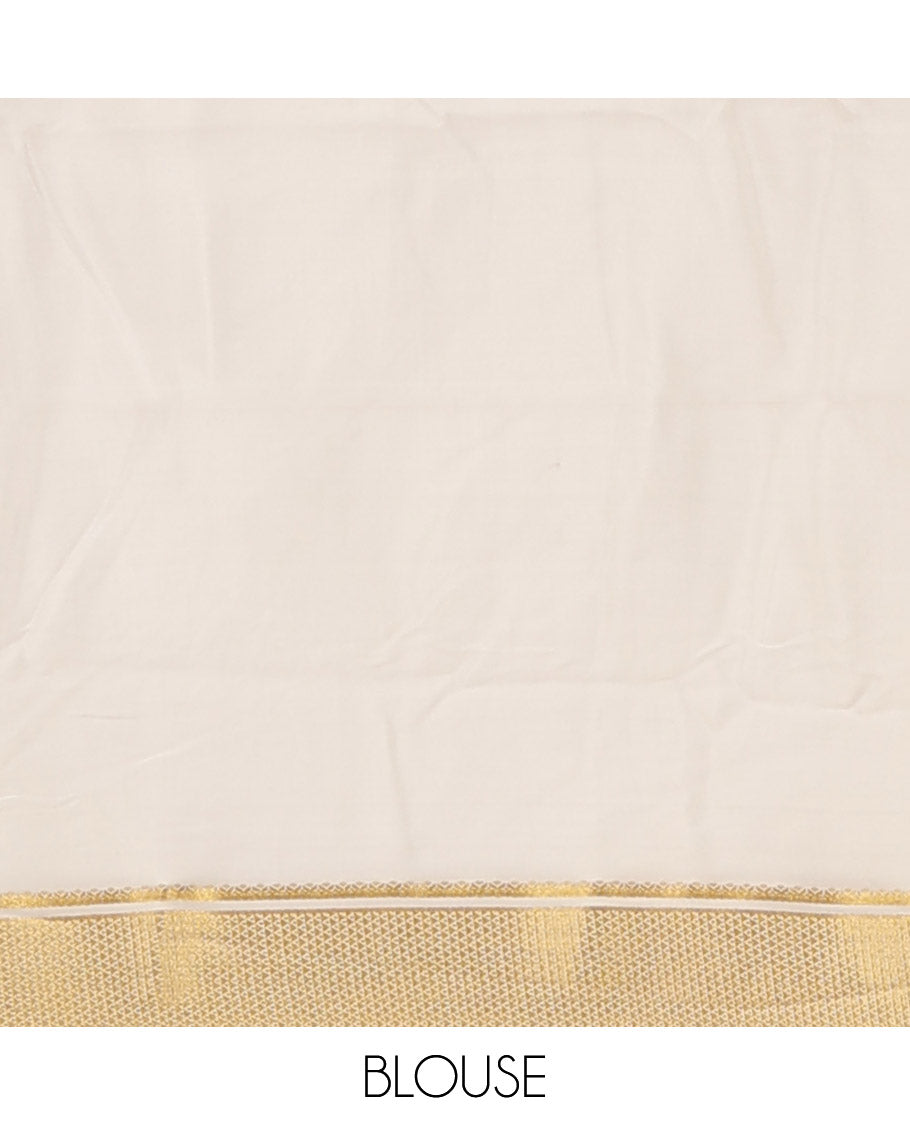 Cream zari striped mysore silksaree, traditional zari border, and zari striped pallu
