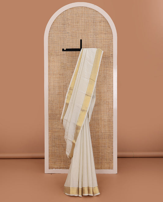 Cream zari striped mysore silksaree, traditional zari border, and zari striped pallu