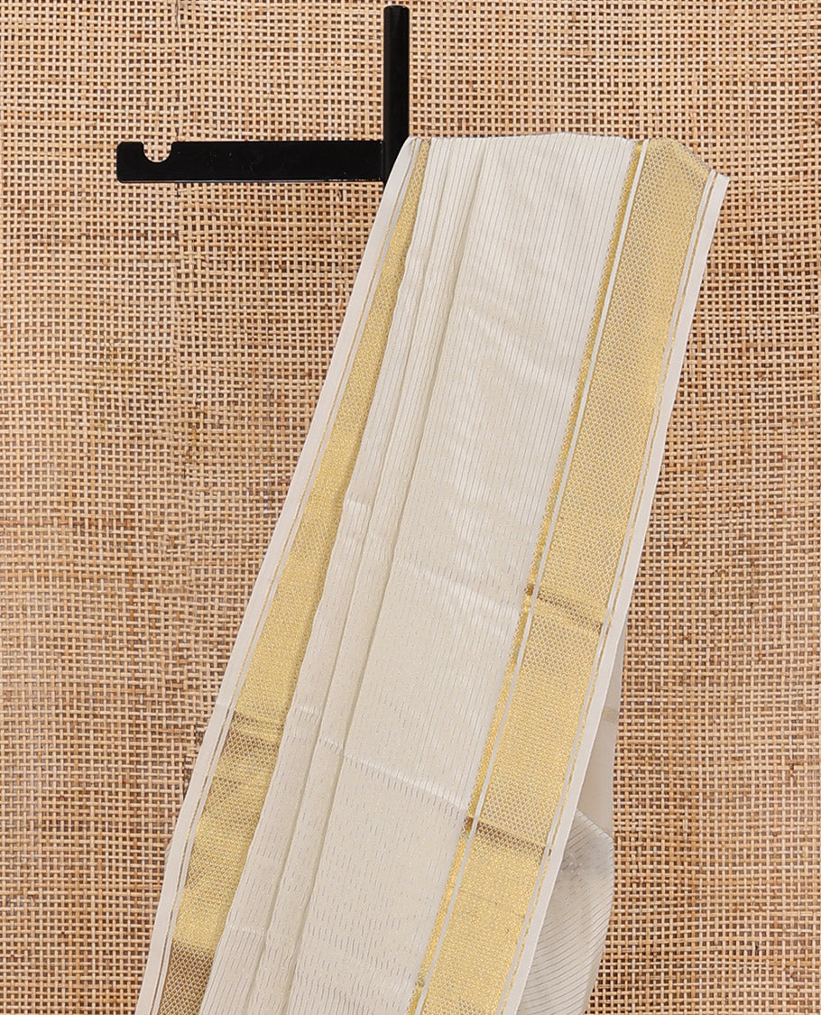 Cream zari striped mysore silksaree, traditional zari border, and zari striped pallu