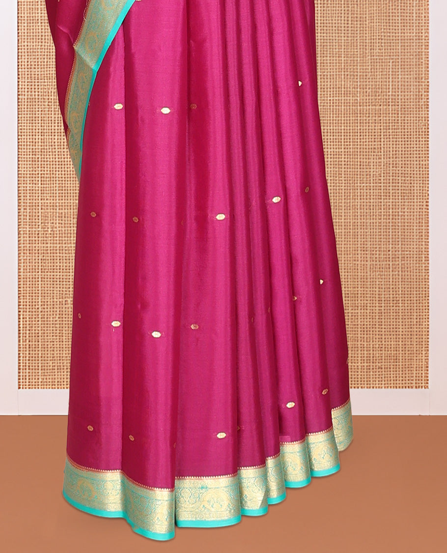 Pink Zari Buttas Mysore Silk Saree, Complemented by a Contrast Traditional Zari Border, Zari Design Pallu, and a Contrast Blouse