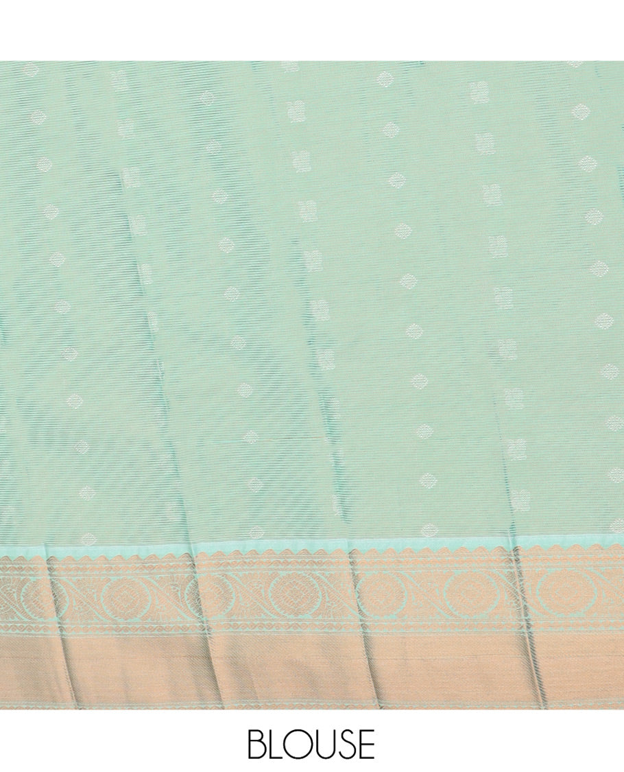 Red Budget Silk Saree Accentuated Up with Zari Buttas and Zari Stripes, Complemented by a Contrast Traditional Zari Design Border, Subtly Designed Jaal Pallu, and Paired with a Contrast Blouse