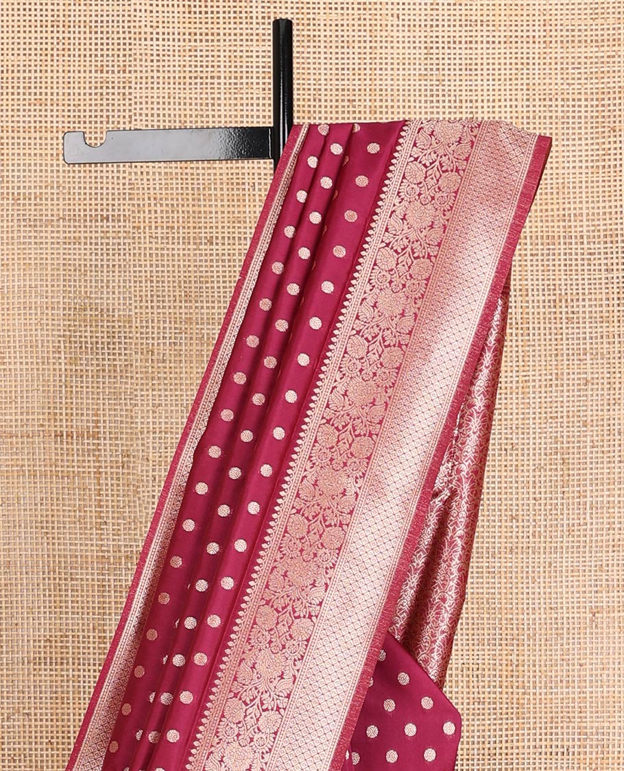Maroon zari buttas butter silk saree, traditional zari design border & zari floral design weave pallu