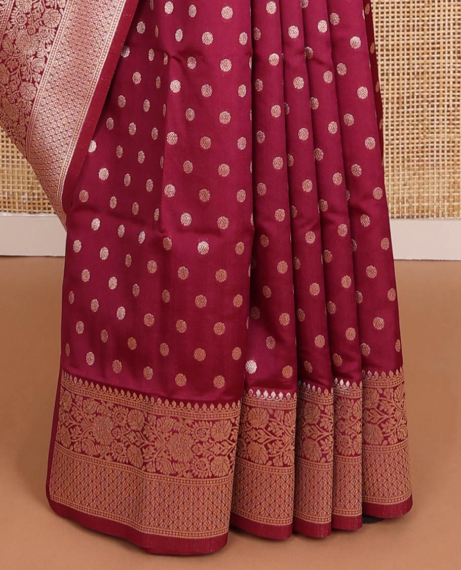Maroon zari buttas butter silk saree, traditional zari design border & zari floral design weave pallu