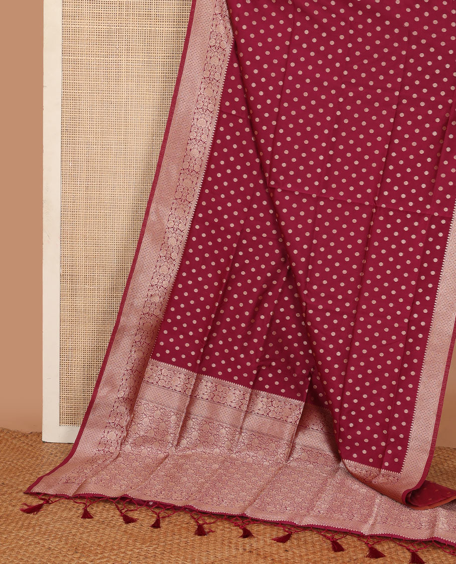 Maroon zari buttas butter silk saree, traditional zari design border & zari floral design weave pallu