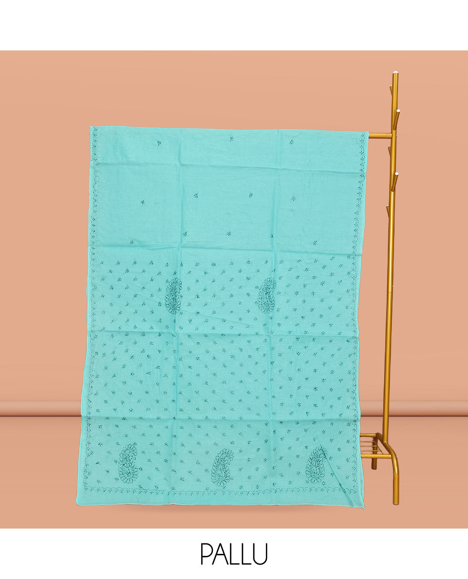 Turquoise Lucknowi Chikankari Saree