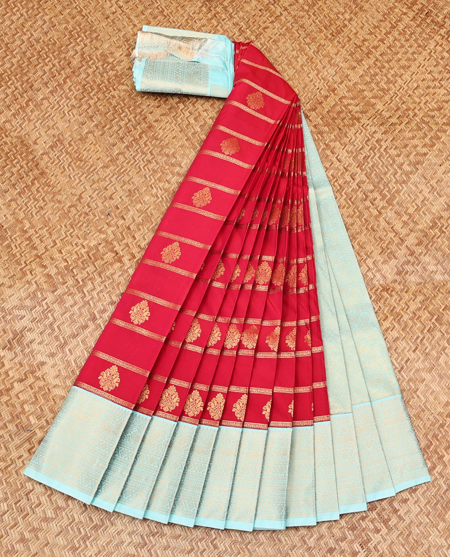 Dark Pink Zari Design Budget Silk Saree, Contrast Traditional Border, Contrast Blouse