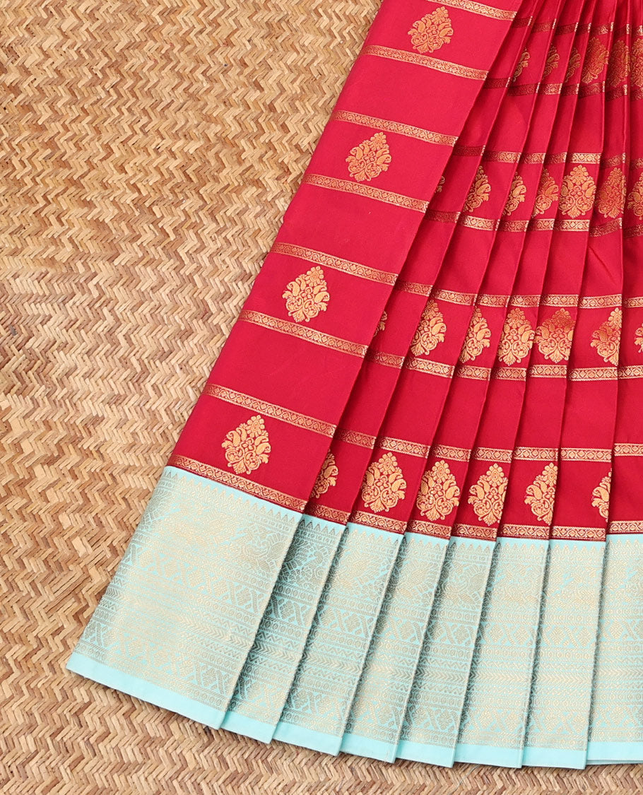 Dark Pink Zari Design Budget Silk Saree, Contrast Traditional Border, Contrast Blouse