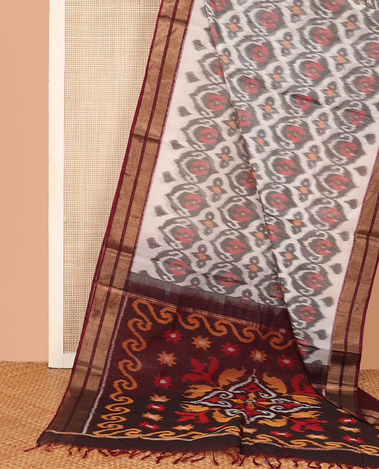 Blue Pochampally Ikkat-style designed silk cotton saree, contrast  border, and ikkat design pallu