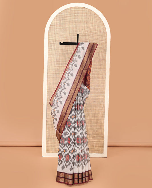 Blue Pochampally Ikkat-style designed silk cotton saree, contrast  border, and ikkat design pallu