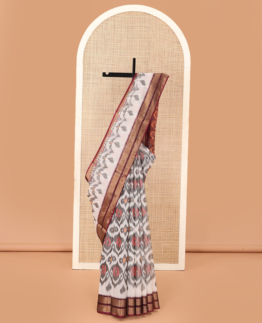 Blue Pochampally Ikkat-style designed silk cotton saree, contrast  border, and ikkat design pallu