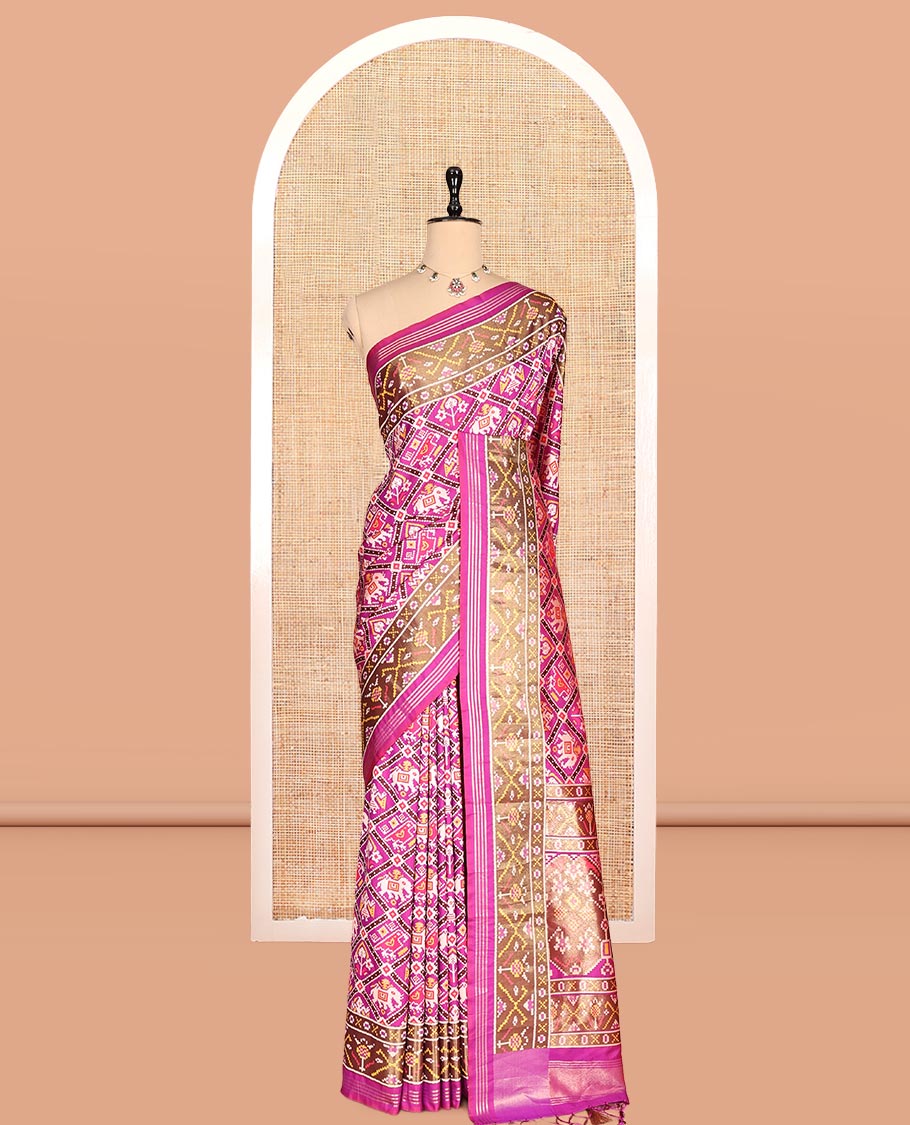 Purple Intricate Motif Semi-Patan Patola Saree, Patola Printed Tissue Border, and a Matching Blouse