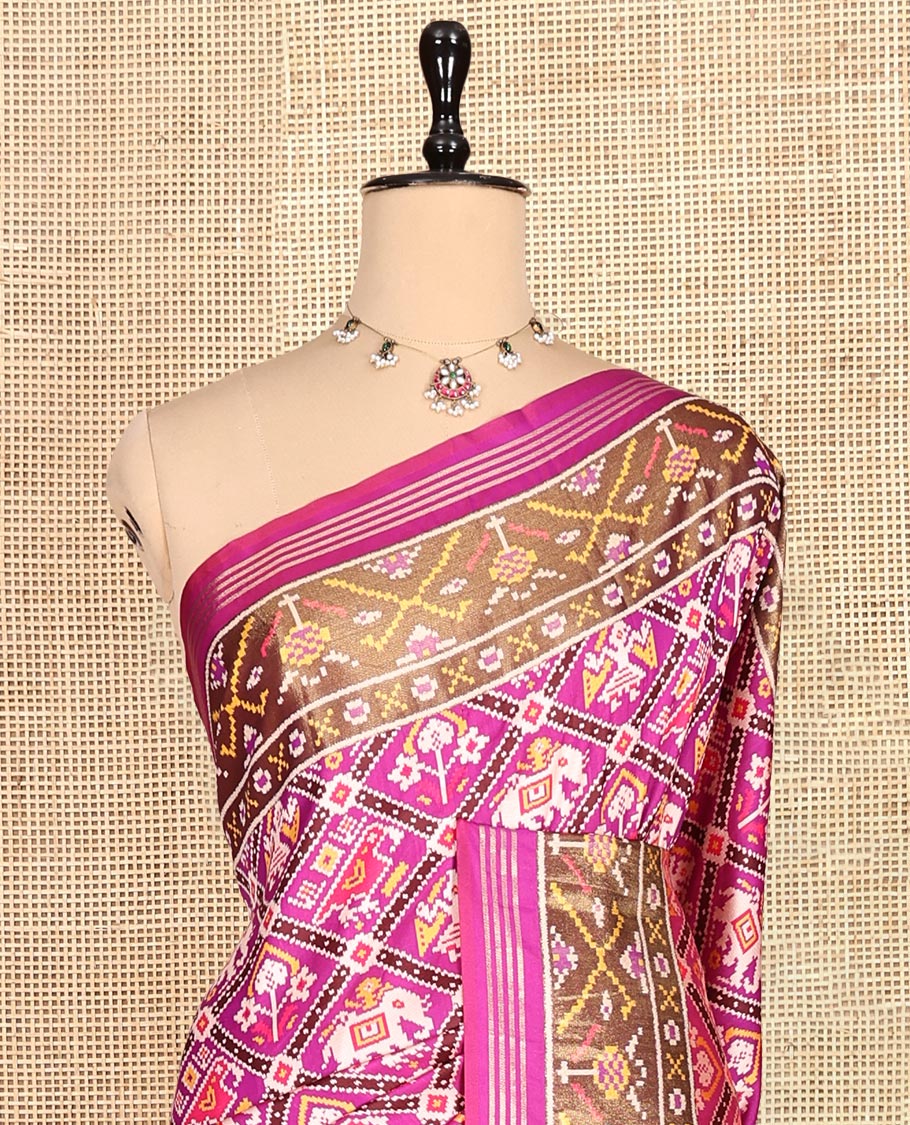 Purple Intricate Motif Semi-Patan Patola Saree, Patola Printed Tissue Border, and a Matching Blouse