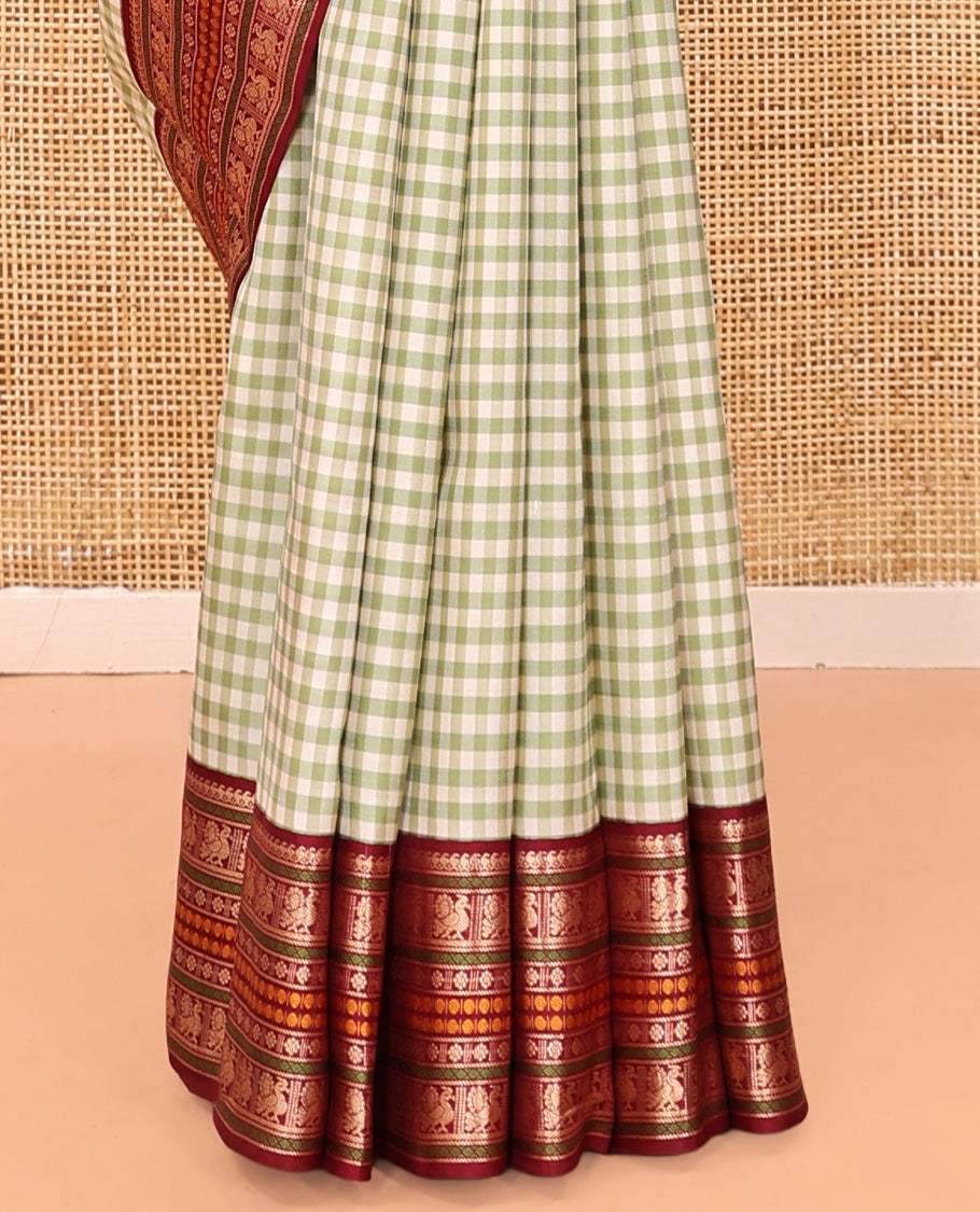 Green Kasa Kasa Kattam Vasundhara Silk Saree, Contrast Border, Contrast Blouse
