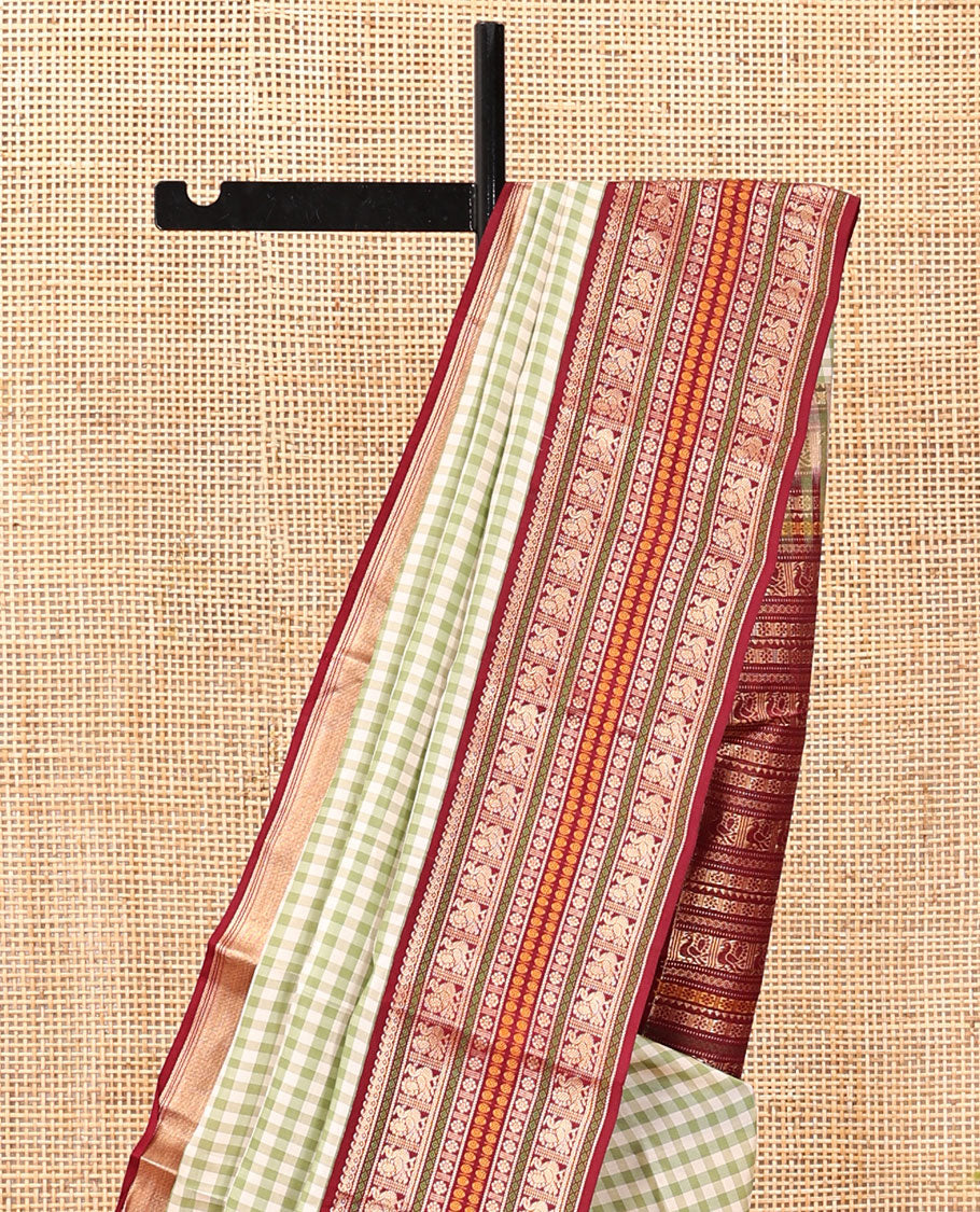 Green Kasa Kasa Kattam Vasundhara Silk Saree, Contrast Border, Contrast Blouse