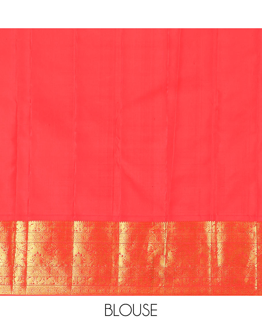 Black mayil chakram buttas Kanchipuram silk saree, contrast border of thilakam mokku, mayil, yaanai, and chakram designs, and chakram design pallu