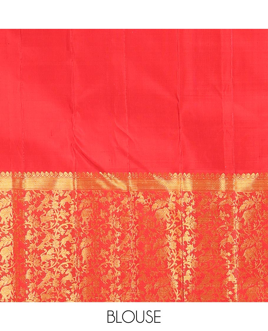 Yellow checked & chakram buttas Kanchipuram silk saree, contrast korvai border of salangai,muthu,vanki & vanasingaram designs & jaal pallu