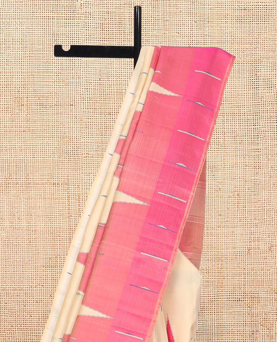 Sandal Kanchipuram Designer Silk Saree, Sparsely Threaded with Buttas, Complemented by a Contrast Temple Border, Striped Pallu, and Contrast Blouse