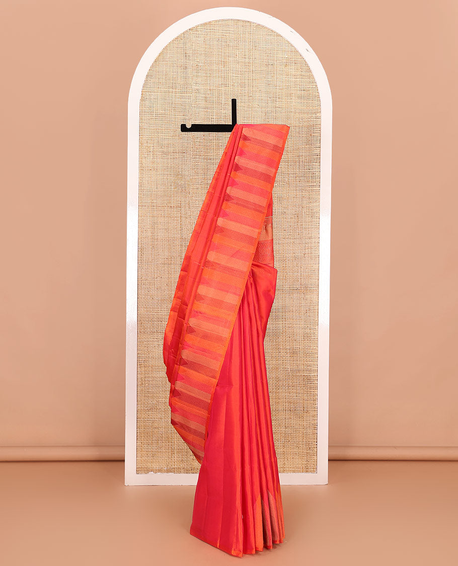 Orange  malli mokku buttas soft silk saree, thread temple border, and jaal pallu