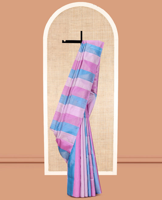 Borderless Pink-Blue Mayuri Soft Silk Saree