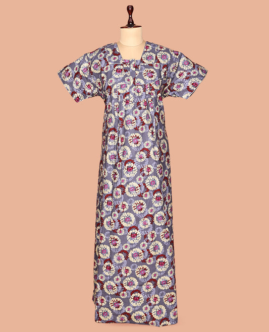 Grey Cotton-Blended Nighty