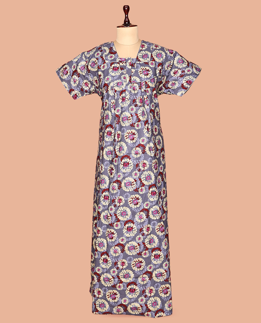 Grey Cotton-Blended Nighty
