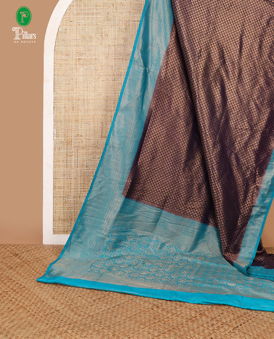 Navy blue with rama green antique zari weaving banaras softy silk saree with contrast jacquard border & rich pallu along with brocade blouse