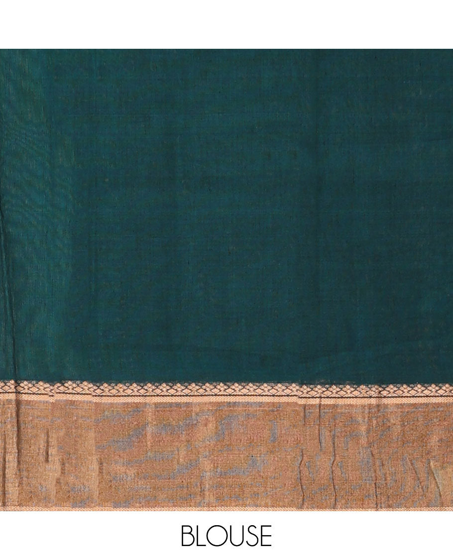 Maroon zari buttas silk cotton saree, contrast zari bavanji border, and pallu of geometric patterns