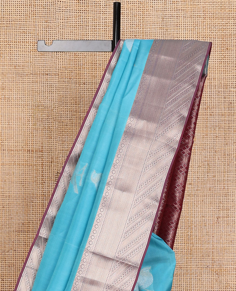 Blue sparrow motifs Vasundhara elite silksaree,contrast border of rekku,kamalam,muthu,neli,paisa & mayil kann & jaal pallu