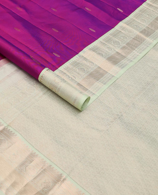 Purple zari buttas silk saree, contrast zari border of thilakam,muthu,kathir,banaras, manga & chakram designs & jaal pallu