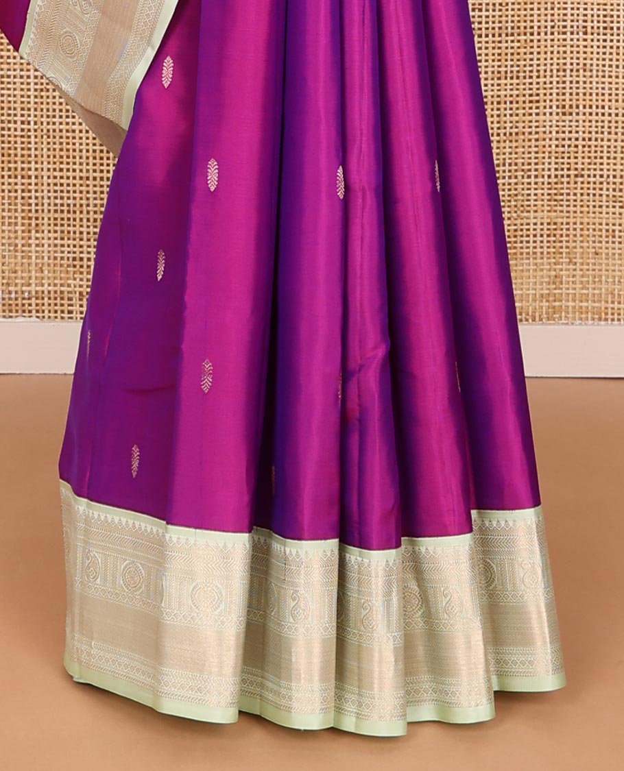Purple zari buttas silk saree, contrast zari border of thilakam,muthu,kathir,banaras, manga & chakram designs & jaal pallu