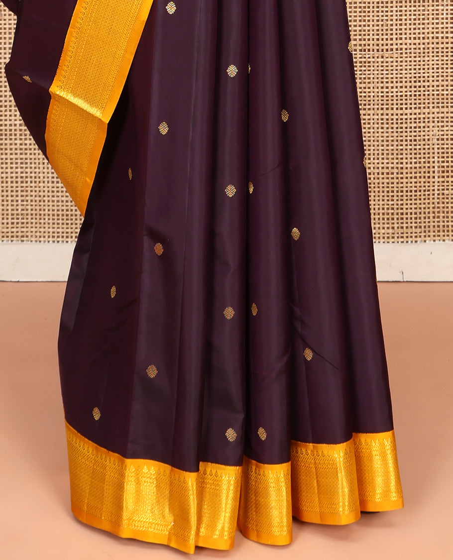 Purple Vasundhara Silk Saree, Elevated with Zari Buttas All Over Its Body, Complemented by Contrast Border of Banaras, Neli, and Mayil Kann Designs, Grand Pallu and Paired with a Contrast Blouse