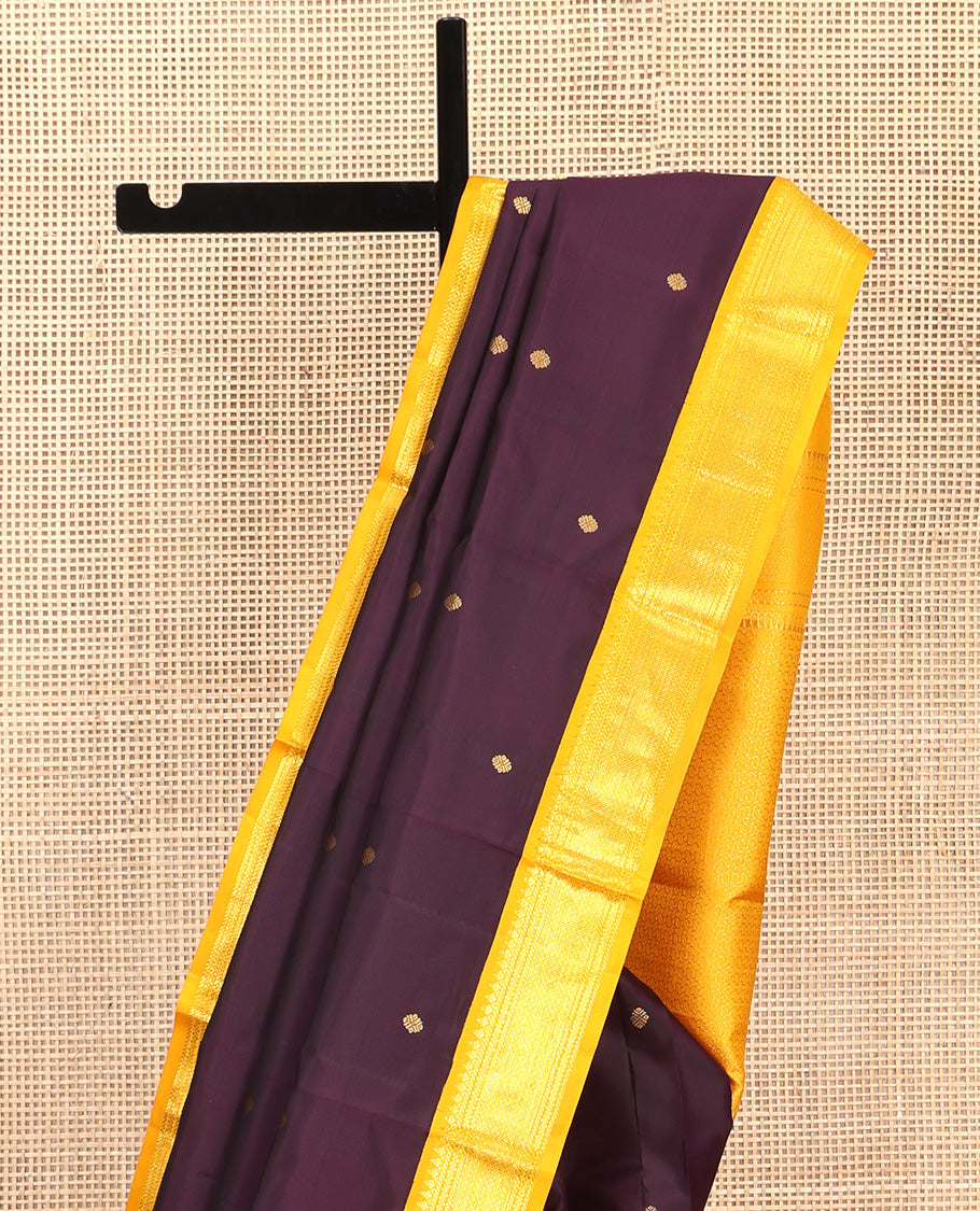 Purple Vasundhara Silk Saree, Elevated with Zari Buttas All Over Its Body, Complemented by Contrast Border of Banaras, Neli, and Mayil Kann Designs, Grand Pallu and Paired with a Contrast Blouse