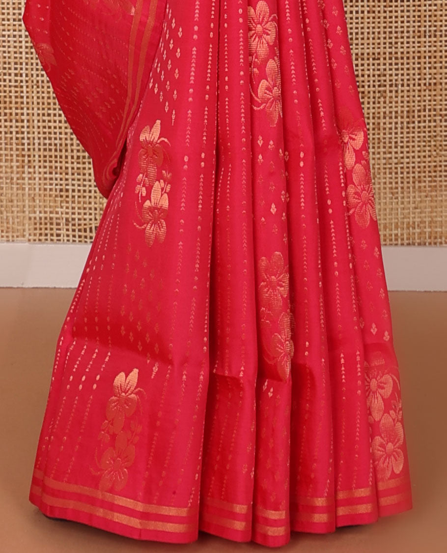 Red striped, floral motifs uppada saree with self border & floral design pallu