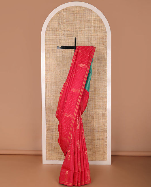 Red striped, floral motifs uppada saree with self border & floral design pallu
