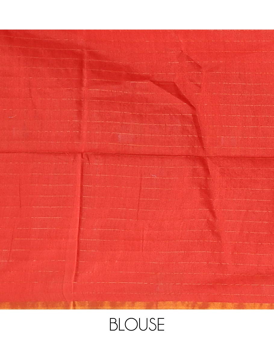 Violet checked linen saree with contrast geometric design border & checked, geometric design pallu