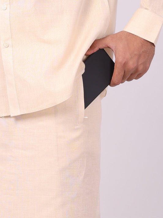 Men's Tissue Gold Color Flexi Dhoti Shirt Wedding Combo Maverick Flexi
