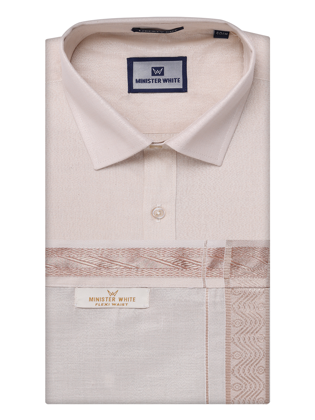 Mens Tissue Light Copper Shirt with Jacquard Fancy Border Flexi Dhoti Wedding Combo Nios