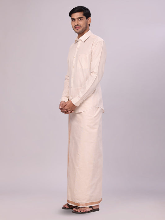 Men's Tissue Light Copper Color Dhoti Shirt Wedding Combo Maverick
