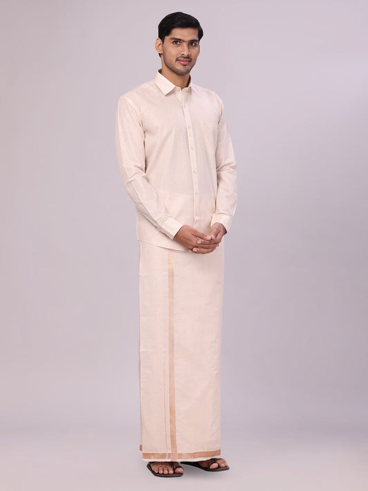 Men's Tissue Light Copper Color Dhoti Shirt Wedding Combo Maverick