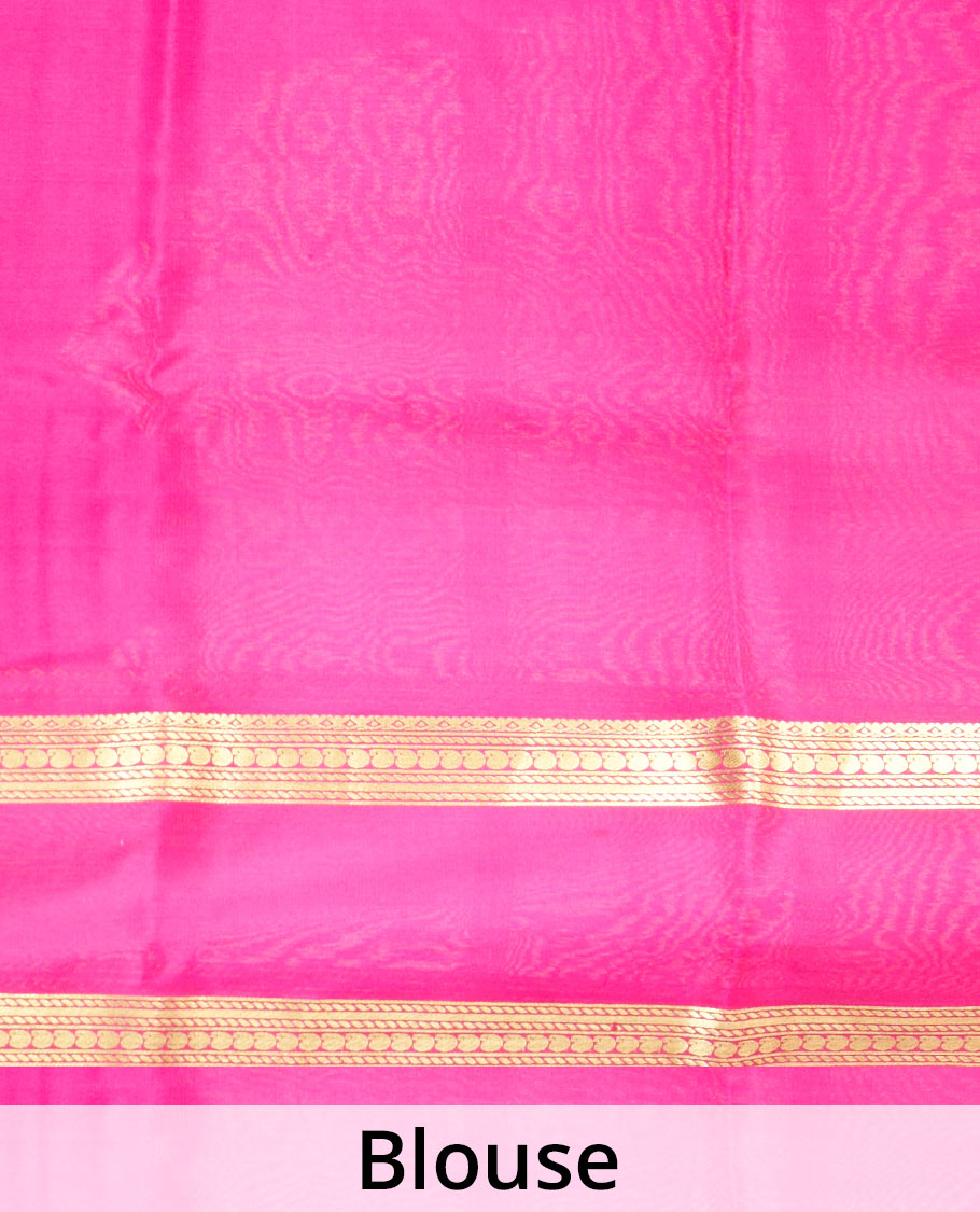Yellow Plain Mysore Silk Saree, Complemented by a Contrast Traditional Zari Design Border, Pallu Steeped with Zari Stripes, and Paired with a Contrast Blouse