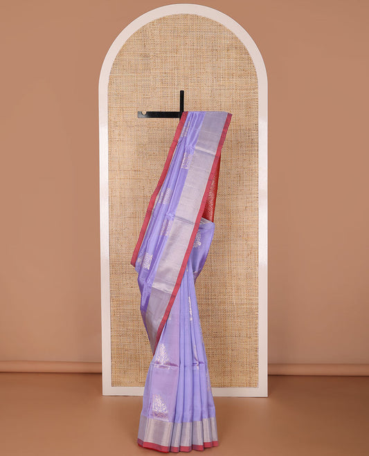 Purple floral motifs uppada saree with contrast zari border & floral design pallu